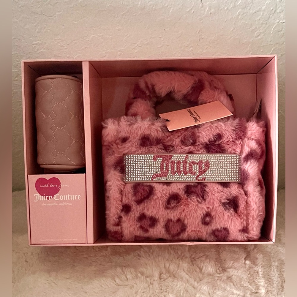 JUICY COUTURE PINK Leopard Mini Tote/Barrel Coin Purse Set